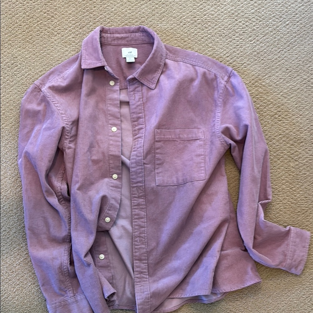 Light Maroon Corduroy Button-Up Shirt